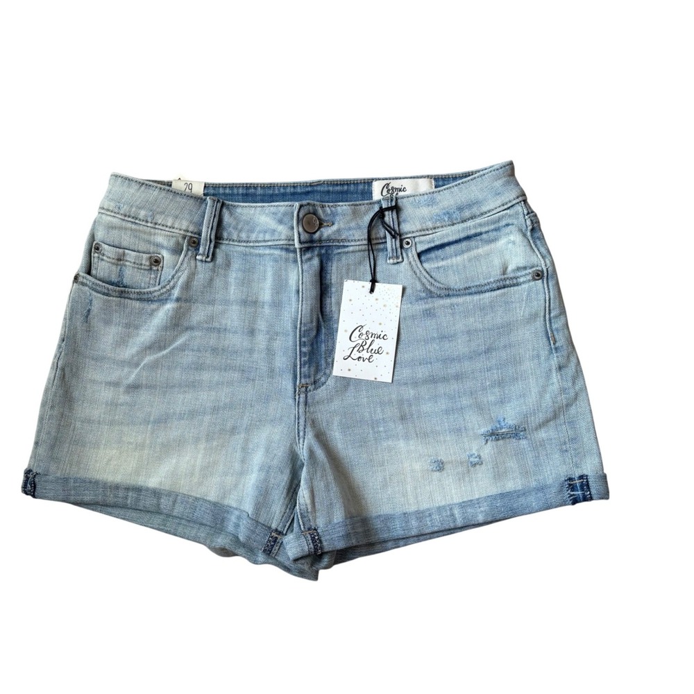 Cosmic Blue Love Womens Riptide Light Wash Distressed Denim Shorts 29 NEW‎